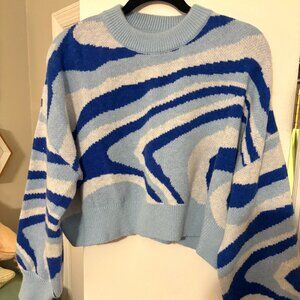 Cropped Blue Wave Knit Sweater | debut | M/L